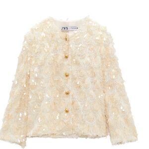 Zara woman size large  Cream Blazer with Gold Accents